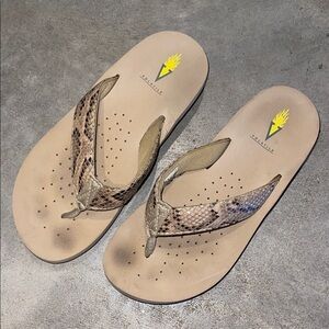 Volatile Snake Print Sandals - Tan and Brown